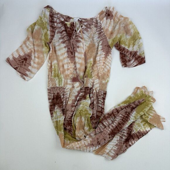 LASCANA By Venus Maxi Dress Tie Dye 3/4 Sleeve Boho Oversized Flowy Slits Sz L - Picture 2 of 16